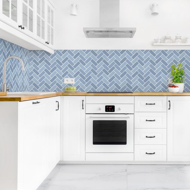 Kitchen splashback tiles Fish Bone Tiles - Light Blue