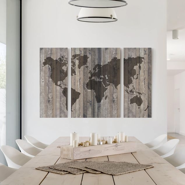 Canvas prints maps Wood World Map