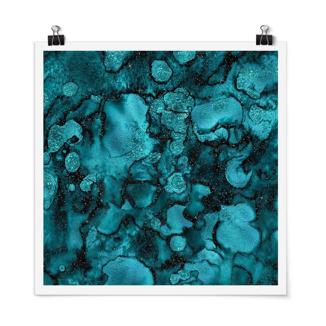 Prints abstract Turquoise Drop With Glitter