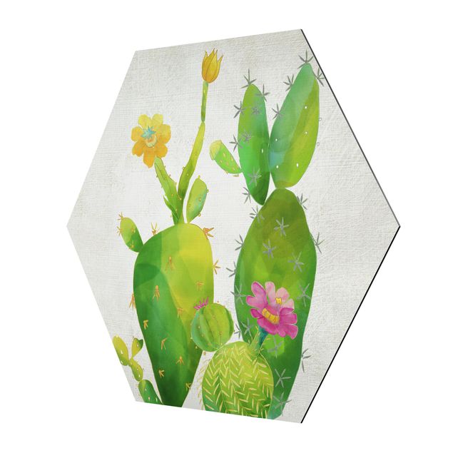 Prints green Cactus Family In Pink And Yellow