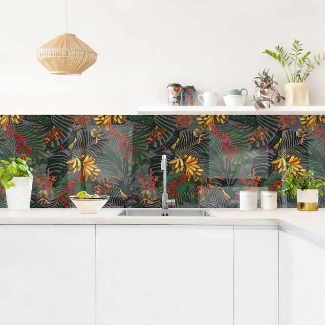 Kitchen Tropical Ferns With Tucan Green