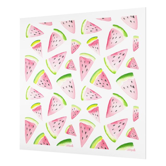 Splashback - Watercolour Melon Pieces With Frame - Square 1:1