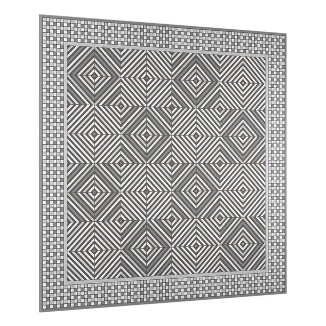 Glass splashback patterns Geometrical Tiles Vortex Grey With Mosaic Frame