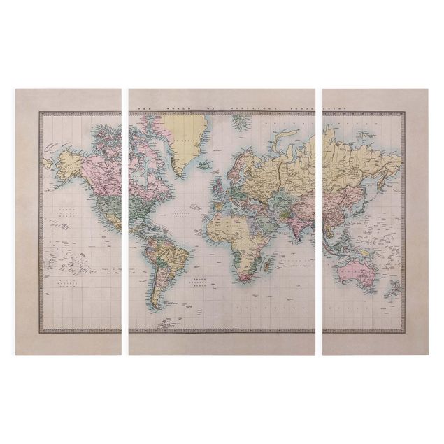 Prints Vintage World Map Around 1850