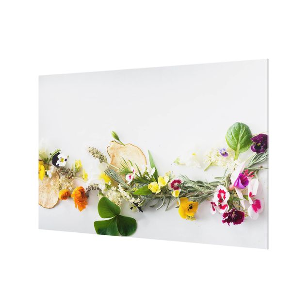 Glass Splashback - Fresh Herbs With Edible Flowers - Landscape 2:3