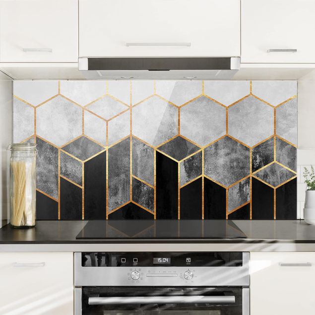 Kitchen Golden Hexagons Black And White