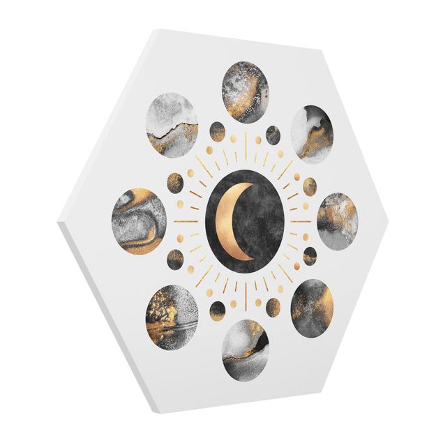 Modern art prints Moon Phases Abstract Gold