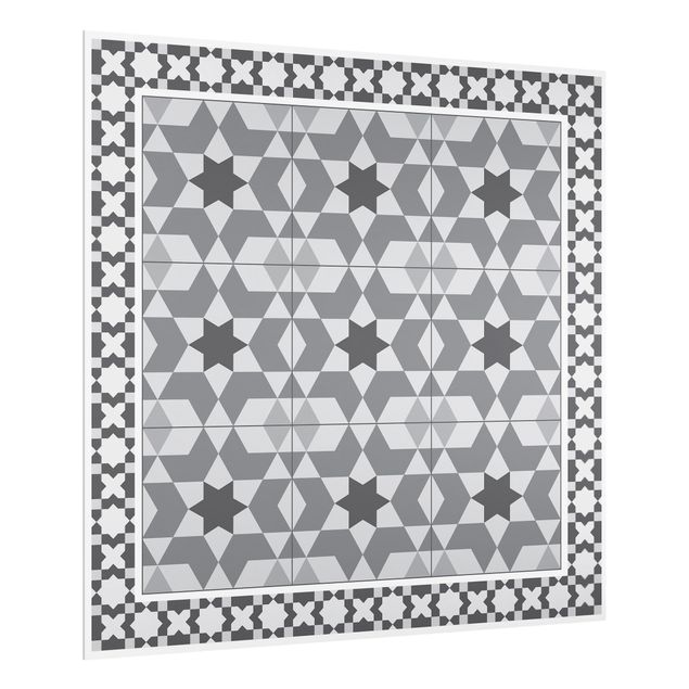Glass splashback patterns Geometrical Tiles Kaleidoscope grey With Border