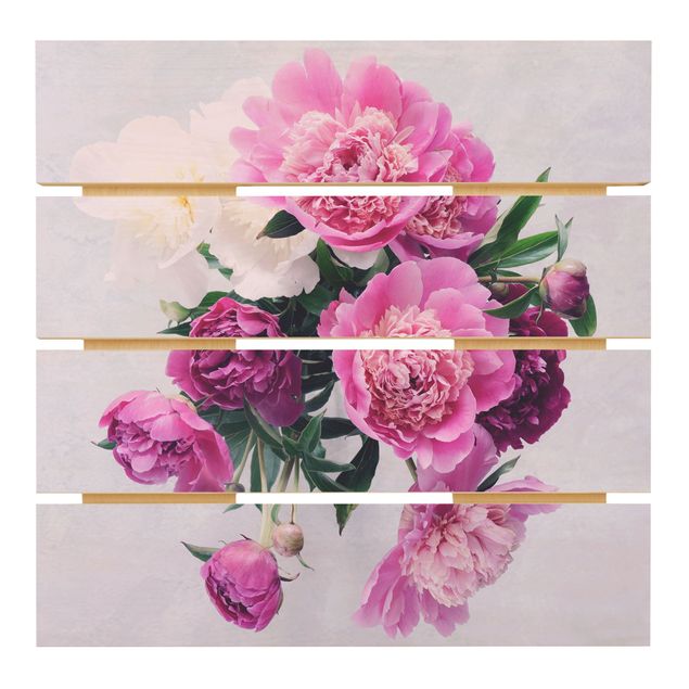 Prints on wood Peonies Shabby Pink White