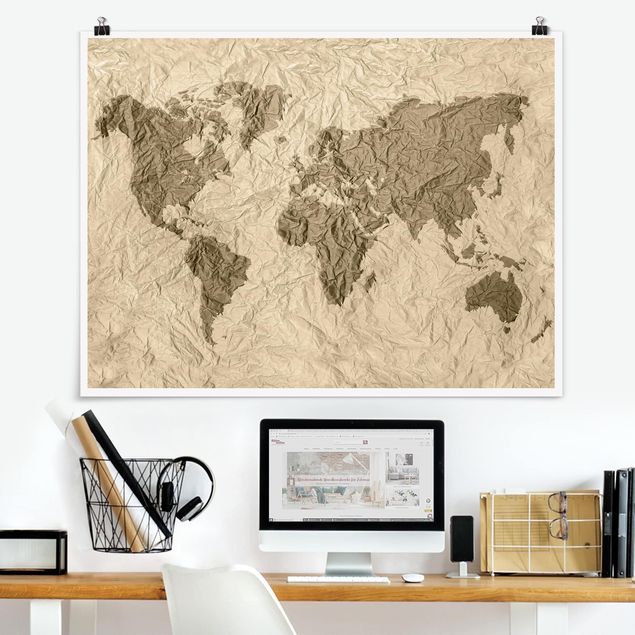 Kitchen Paper World Map Beige Brown