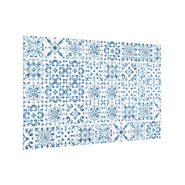 Glass splashback patterns Tile pattern Blue White