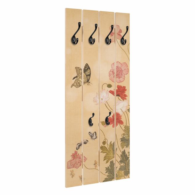 Wall mounted coat rack Yuanyu Ma - Poppy Flower And Butterfly