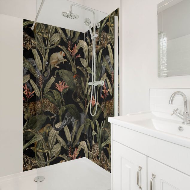 Shower wall panels Tropical Night With Leopard
