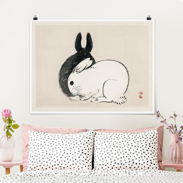 Kitchen Asian Vintage Drawing Two Bunnies