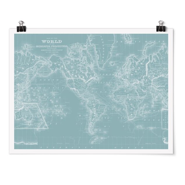 Prints modern World Map In Ice Blue