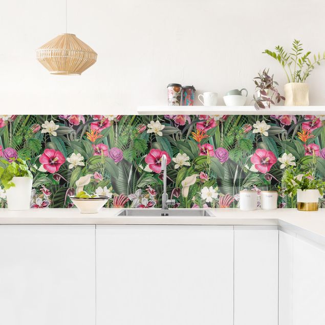 Kitchen splashback patterns Colourful Tropical Flowers Collage