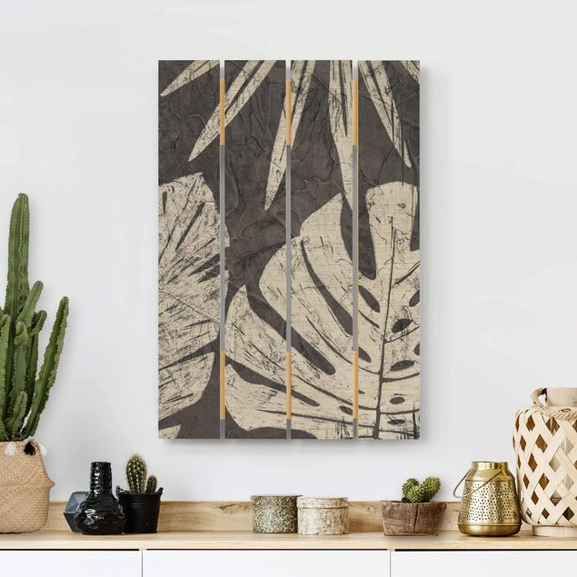 Kitchen Palm Leaves Dark Grey Backdrop