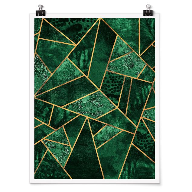 Abstract art prints Dark Emerald With Gold