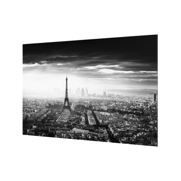 Glass Splashback - The Eiffel Tower From Above In Black And White - Landscape 2:3