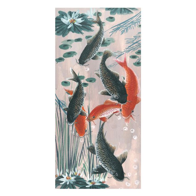 Prints fishes Asian Painting Koi In Pond II