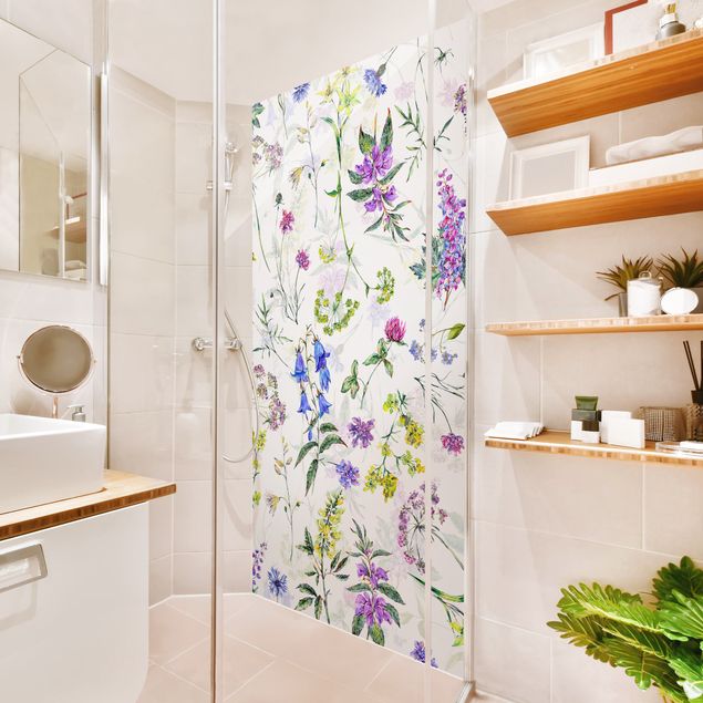 Shower wall cladding Watercolour Wild Flowers