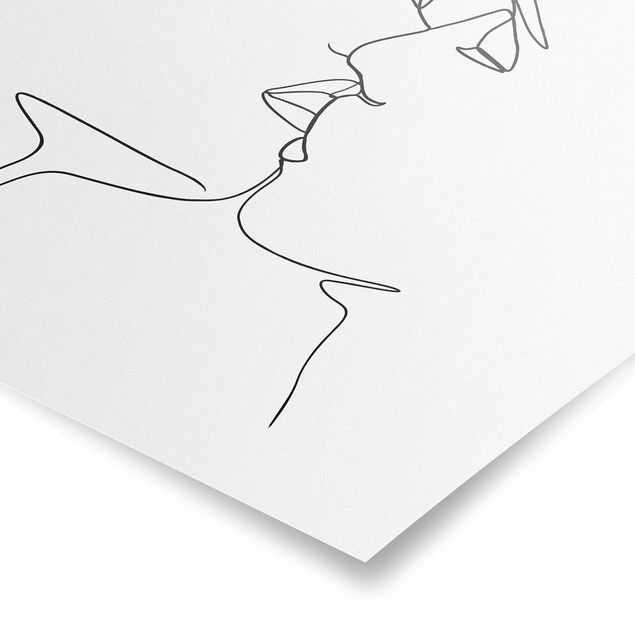 Posters black and white Line Art Kiss Faces Black And White
