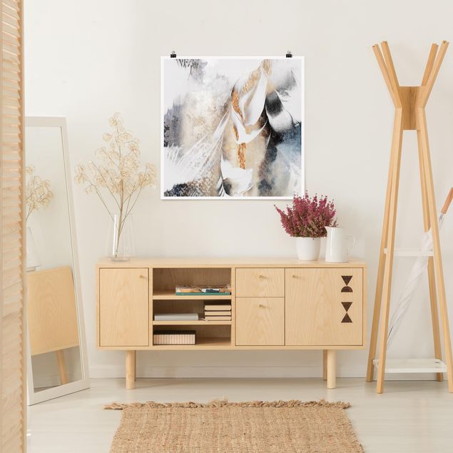 Posters art print Golden Abstract Winter Painting