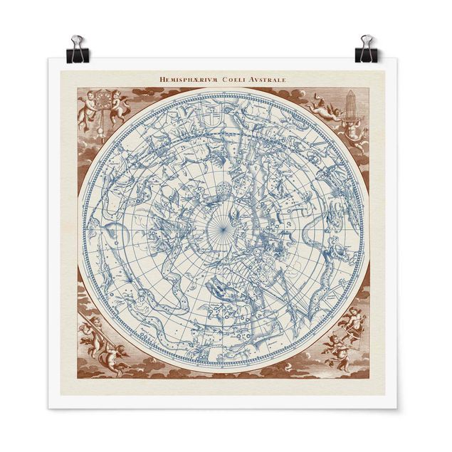 Printable world map Vintage Star Map Southern Hemissphere