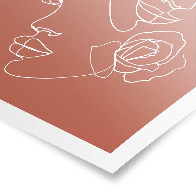 Prints floral Line Art Faces Women Roses Copper