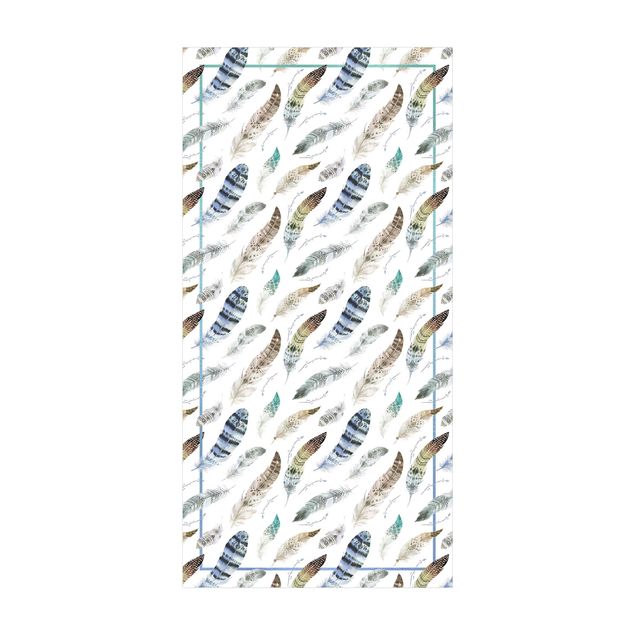 Modern rugs Boho Watercolour Feathers In Earthy Colours With Frame