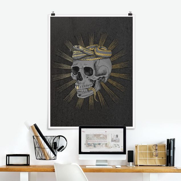 Canvas art Illustration Skull And Snake Black Gold