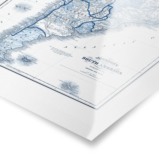 Prints Map In Blue Tones - South America