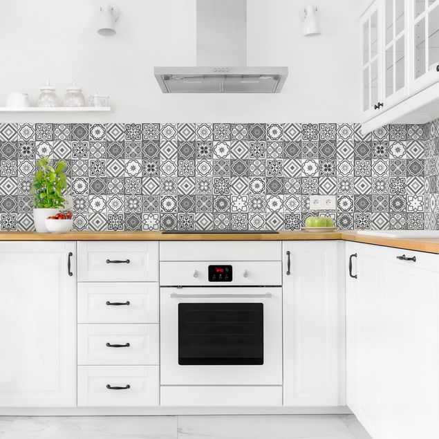 Kitchen splashback patterns Mediterranean Tile Pattern Grayscale