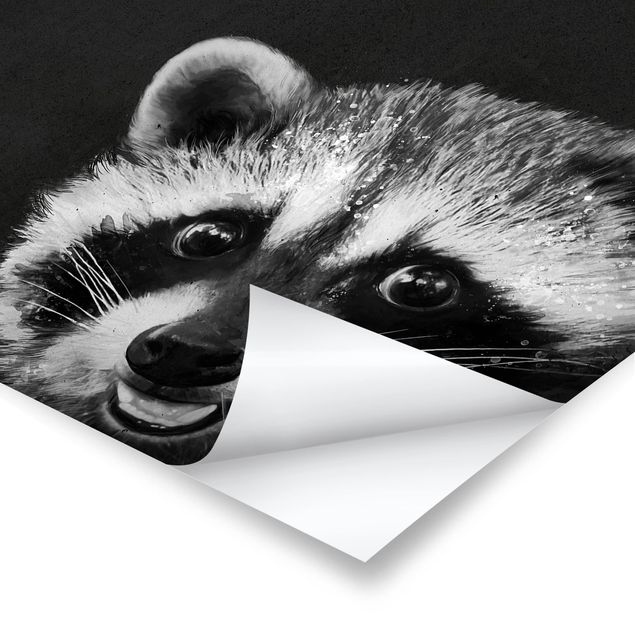 Prints black Illustration Racoon Black And White Painting