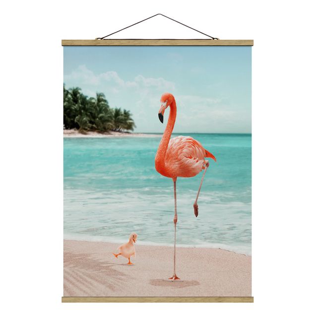Sea prints Beach With Flamingo