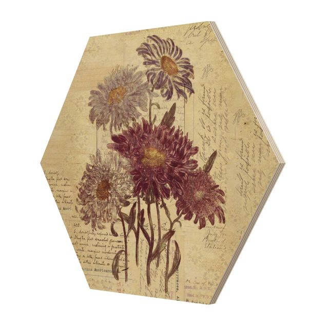 Wood photo prints Vintage Flowers With Handwriting