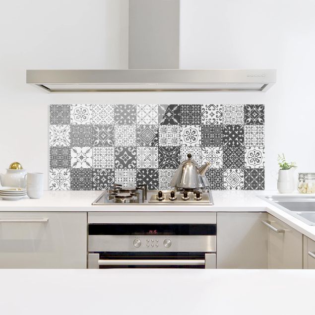 Glass splashback tiles Tile Pattern Mix Gray White