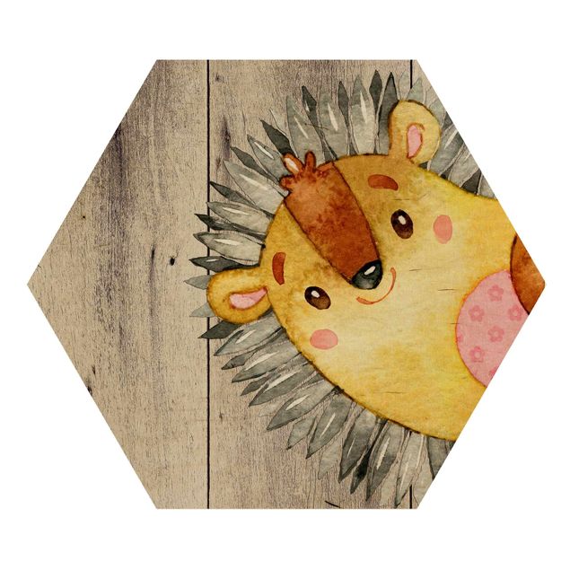 Grey canvas art Watercolor Hedgehog On Wood