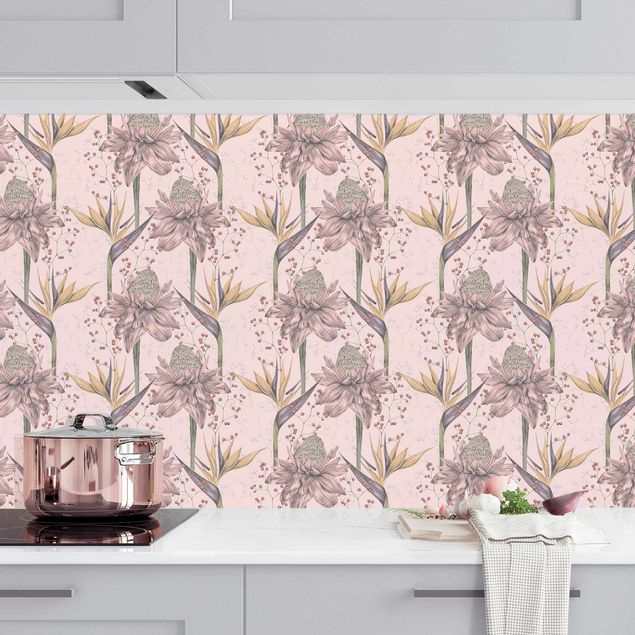 Kitchen Floral Elegance Vintage Strelitzia On Pink Backdrop XXL