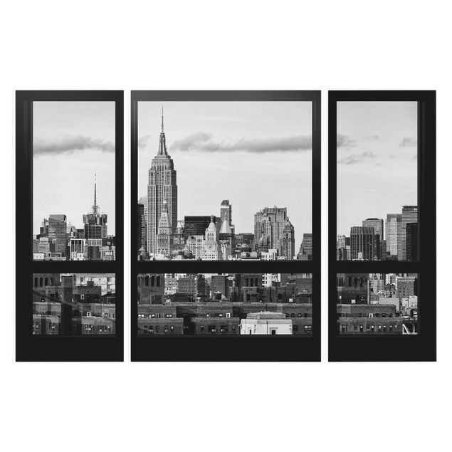 Contemporary art prints Windows Overlooking New York Skyline Black And White