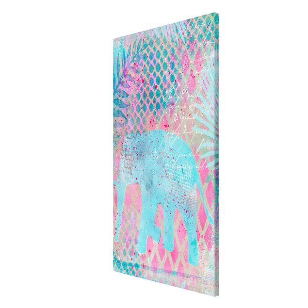 Landscape wall art Colourful Collage - Elephant In Blue And Pink