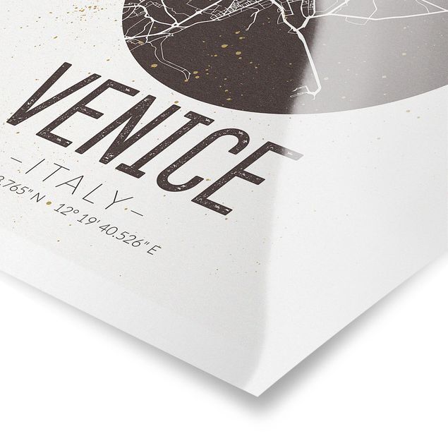 Black and white art Venice City Map - Retro