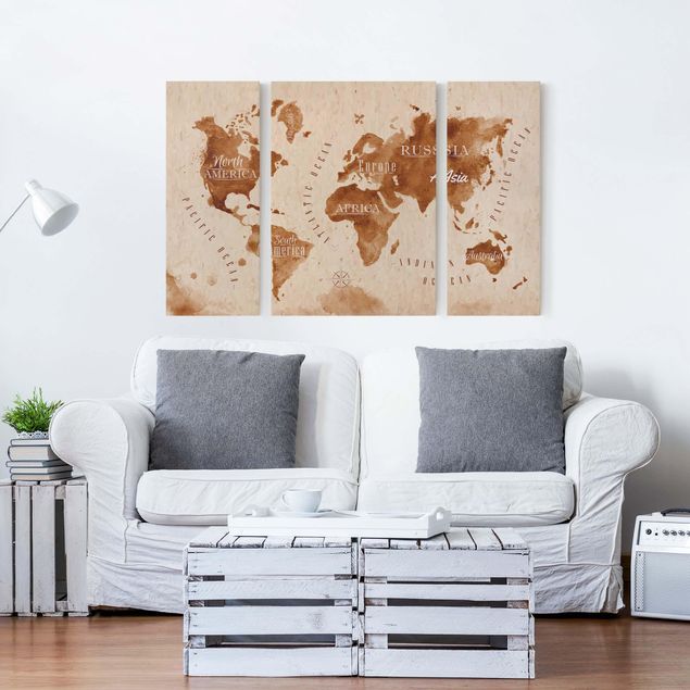 Canvas maps World Map Watercolour Beige Brown