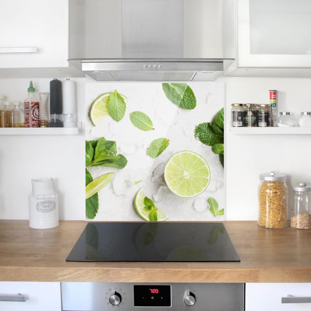 Glass splashback kitchen fruits and vegetables Lime Mint On Ice