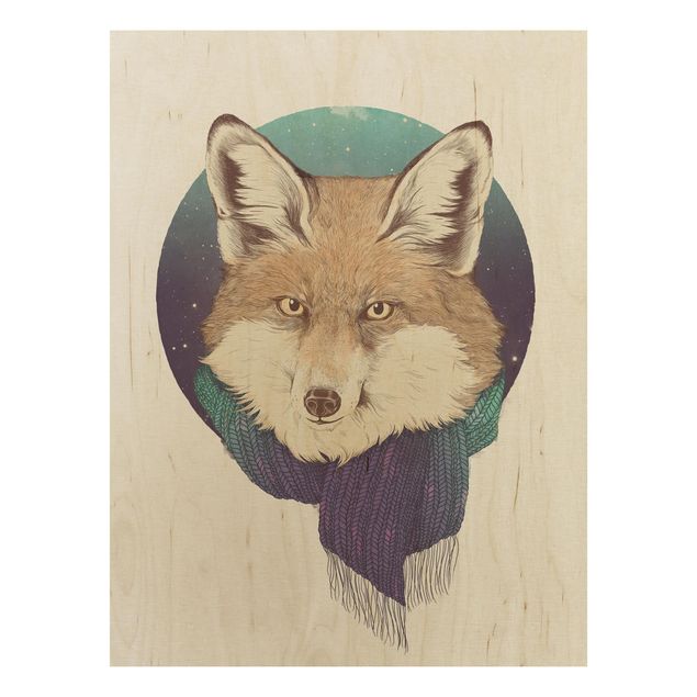 Prints Illustration Fox Moon Purple Turquoise