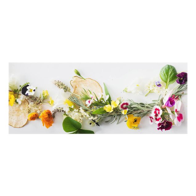 Glass splashback Fresh Herbs With Edible Flowers