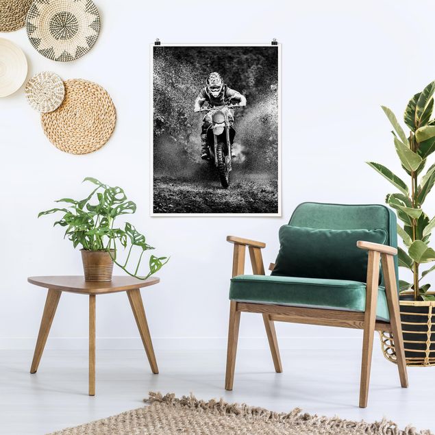 Black and white poster prints Motocross In The Mud