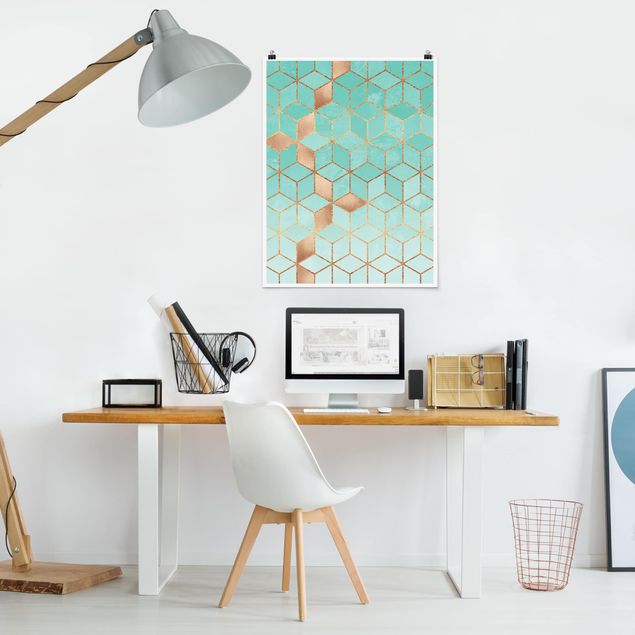 Art posters Turquoise White Golden Geometry