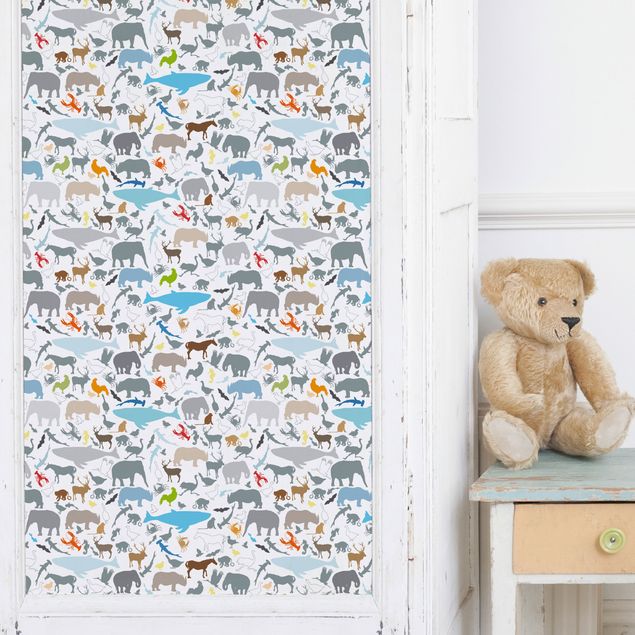 Adhesive films for furniture frosted Learning Pattern For Children With Different Animals
