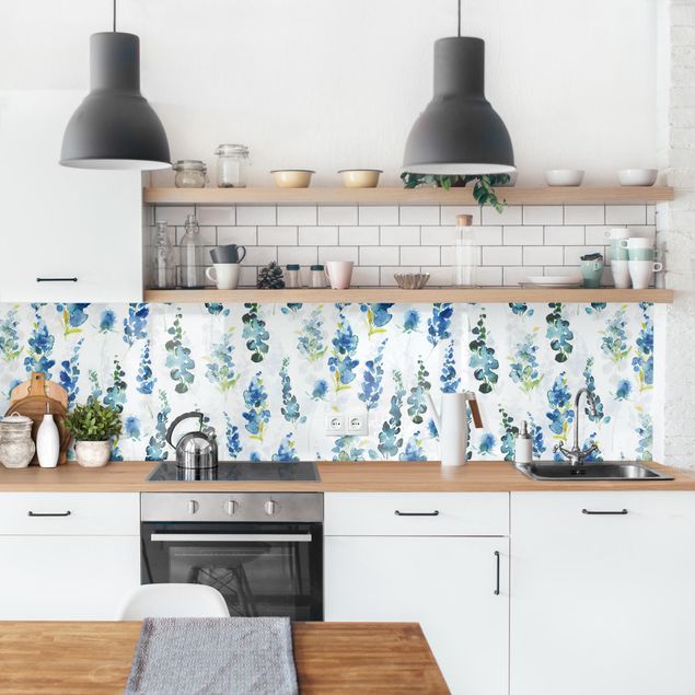 Kitchen splashback patterns Magnificent Flowers In Blue